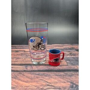 Vtg New England Patriots‎ NFL Football 6.25" Beer Glass & Shot Glass Set Barware